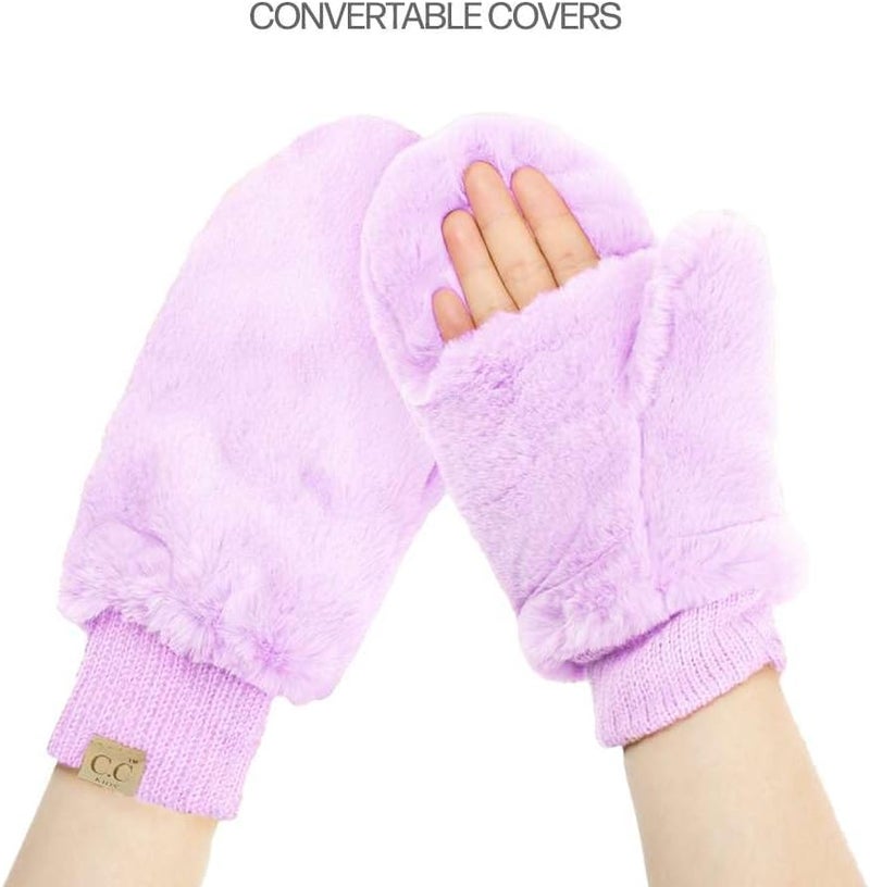 Cc Kids Faux Fur Sherpa Lined Convertible Mittens - Image 2